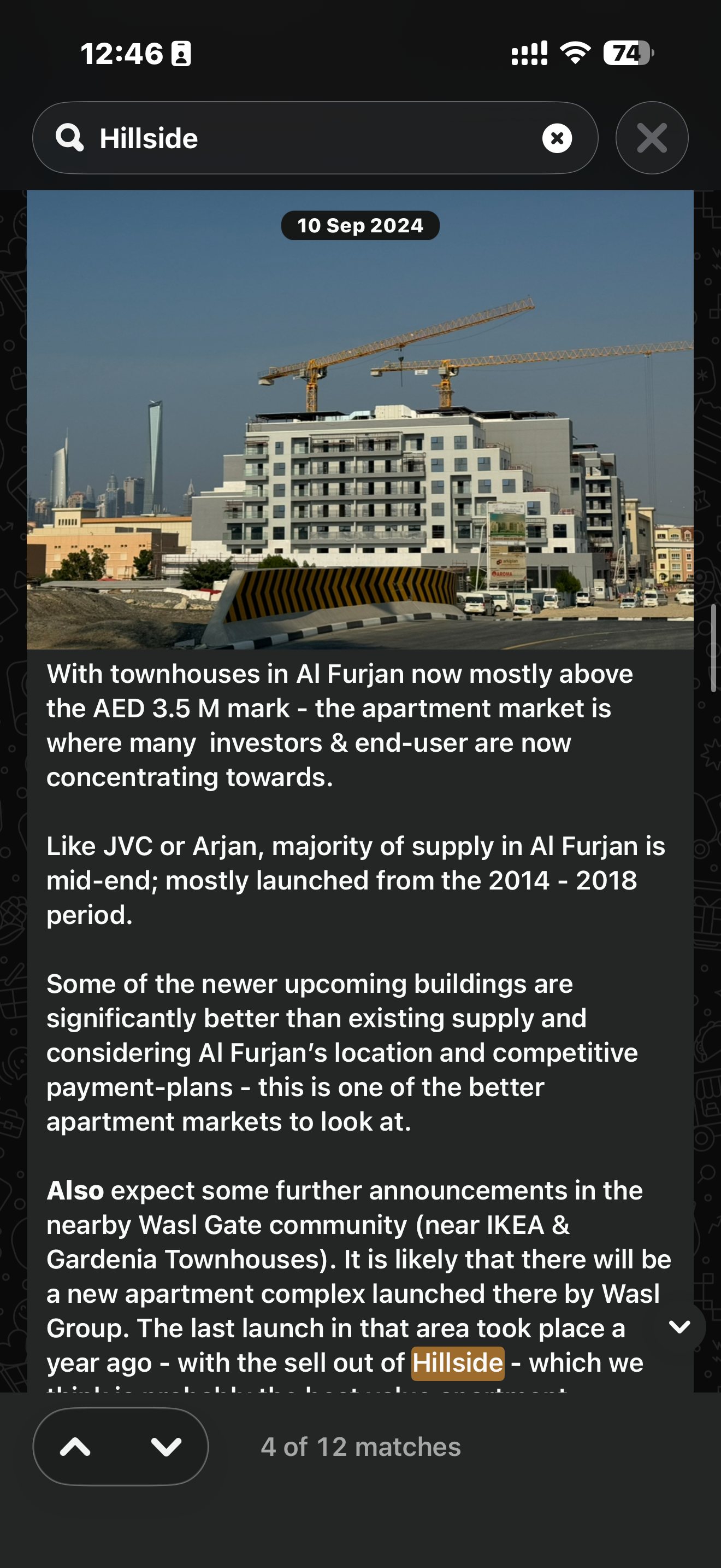Seeking Dubai original post, 10 September 2024: Al Furjan apartment market and an expected new Wasl Gate launch