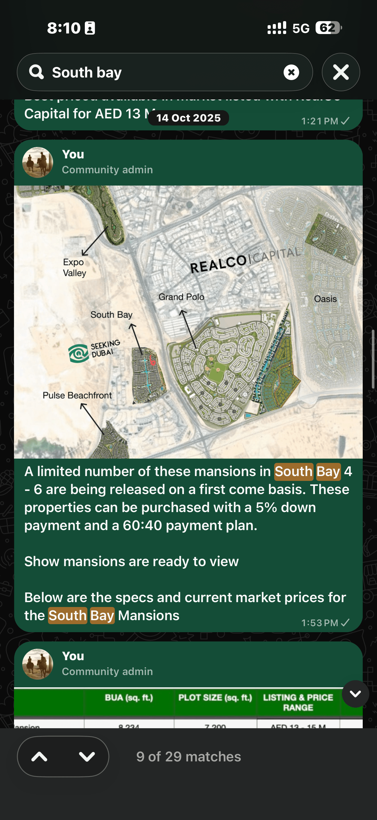 Seeking Dubai original South Bay community post, 2025-10-14: A later mansion release.