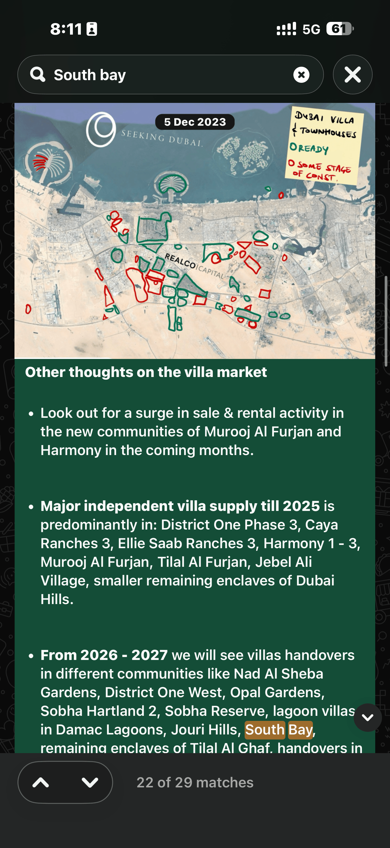 Seeking Dubai original South Bay community post, 2023-12-05: Looking ahead to handovers.