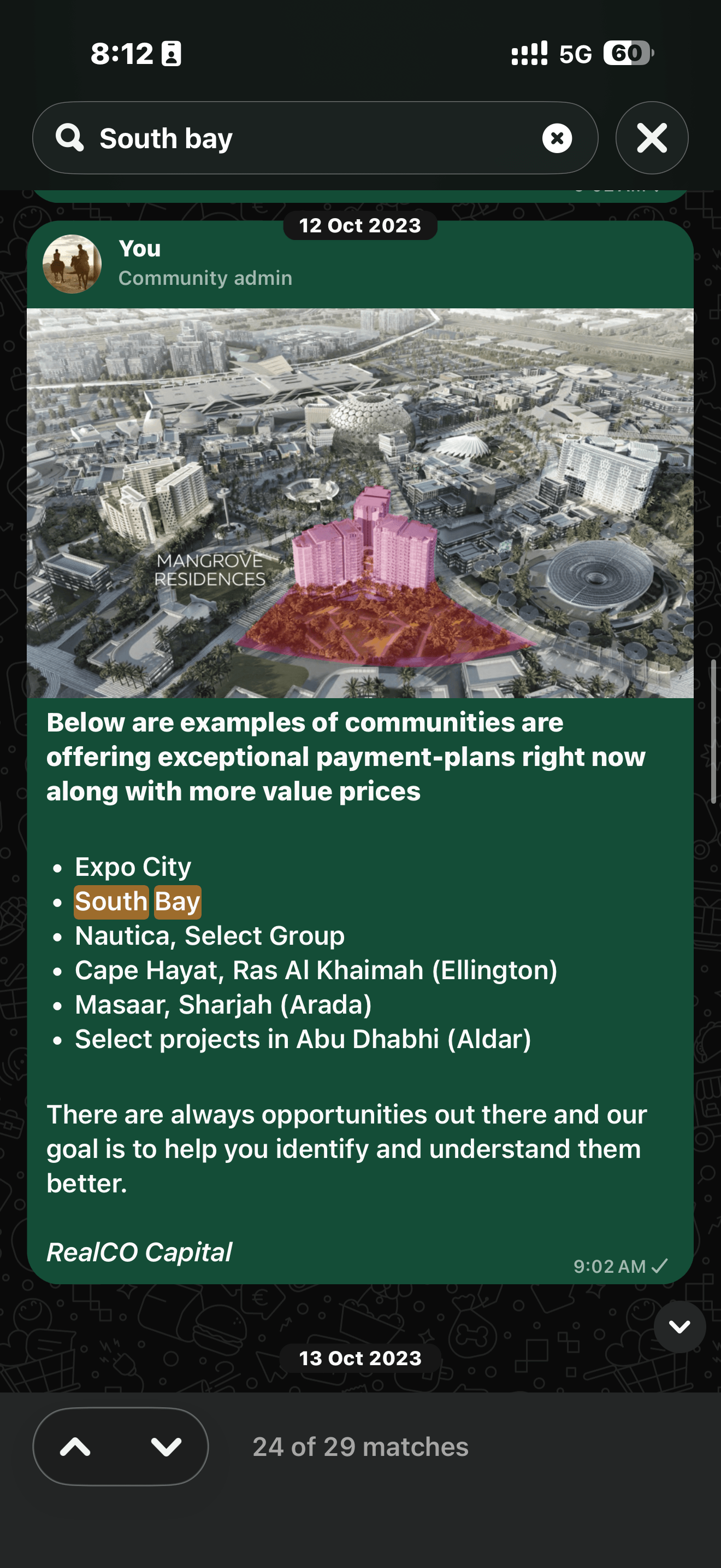 Seeking Dubai original South Bay community post, 2023-10-12: Why the payment plan mattered.
