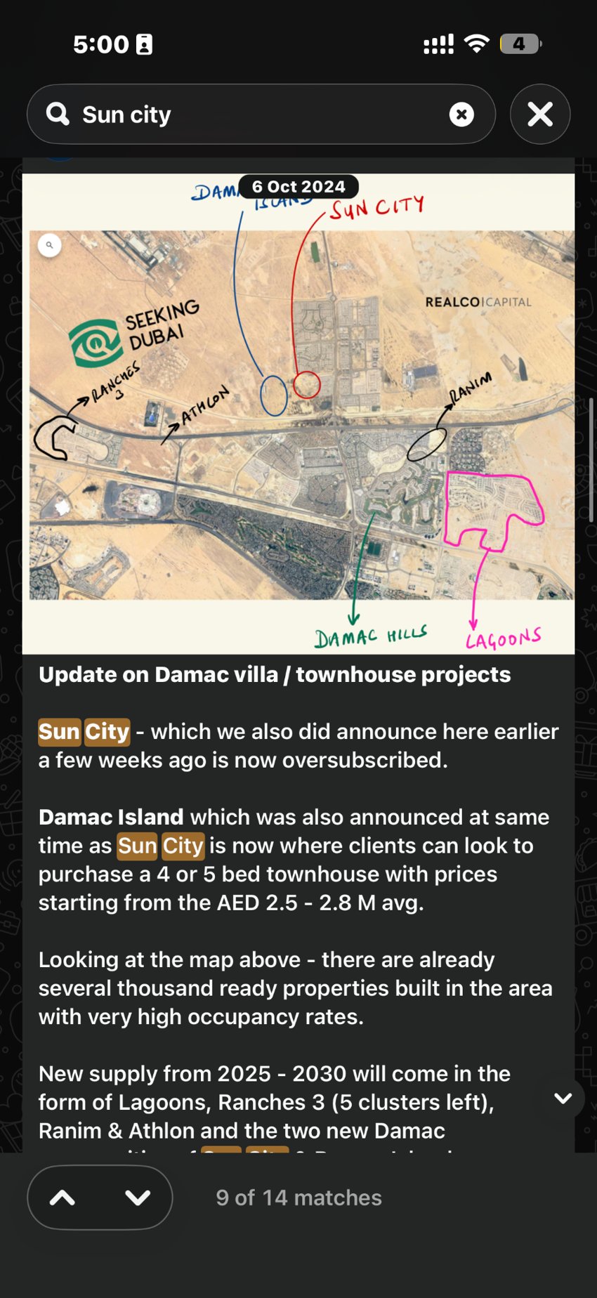 Seeking Dubai original 6 October 2024 annotated map and post reporting Sun City oversubscribed